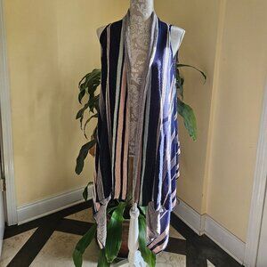 COMO BLACK Women`s  Striped Coverup Duster Cardigan Sleeveless Topcoat XL